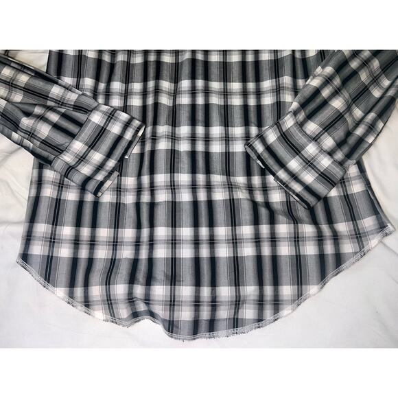 Wrangler Western Shirt Mens Size S Black White Plaid Snap Buttons Retro Cowboy - Picture 10 of 11